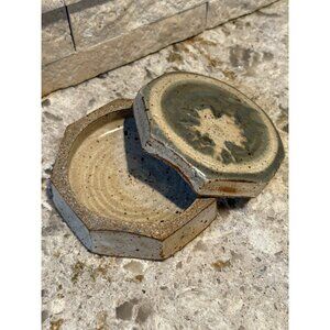 Studio Art Pottery Blue Glazed Hexagonal Shaped Lidded Trinket Incense Spice Box